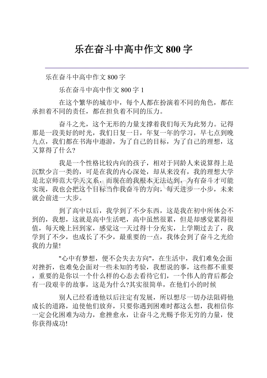 乐在奋斗中高中作文800字.docx