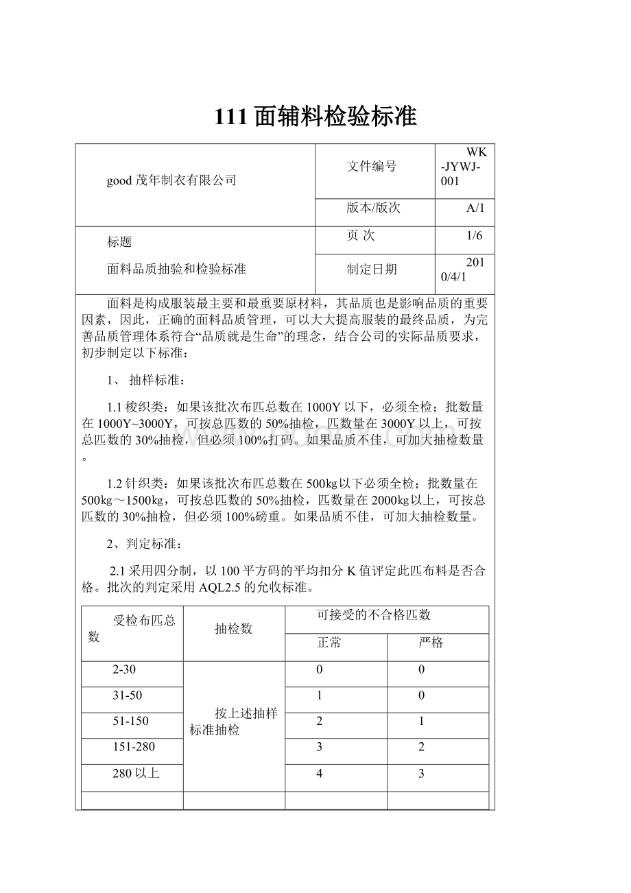 111面辅料检验标准.docx