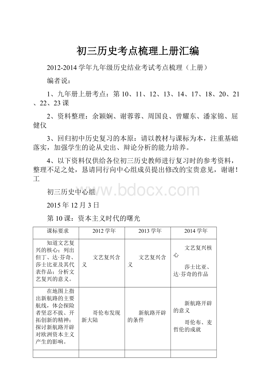 初三历史考点梳理上册汇编.docx