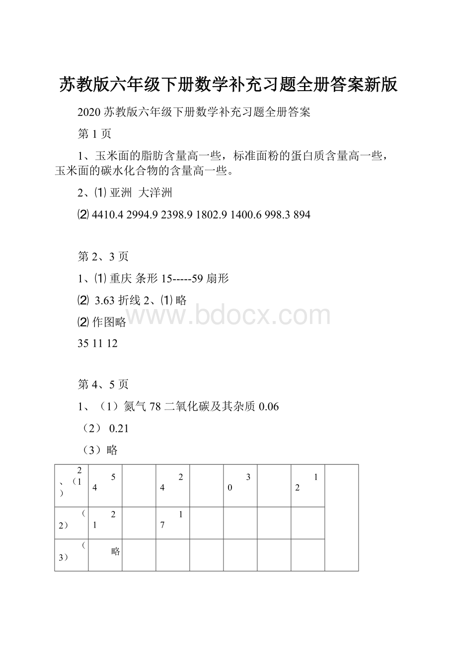 苏教版六年级下册数学补充习题全册答案新版.docx