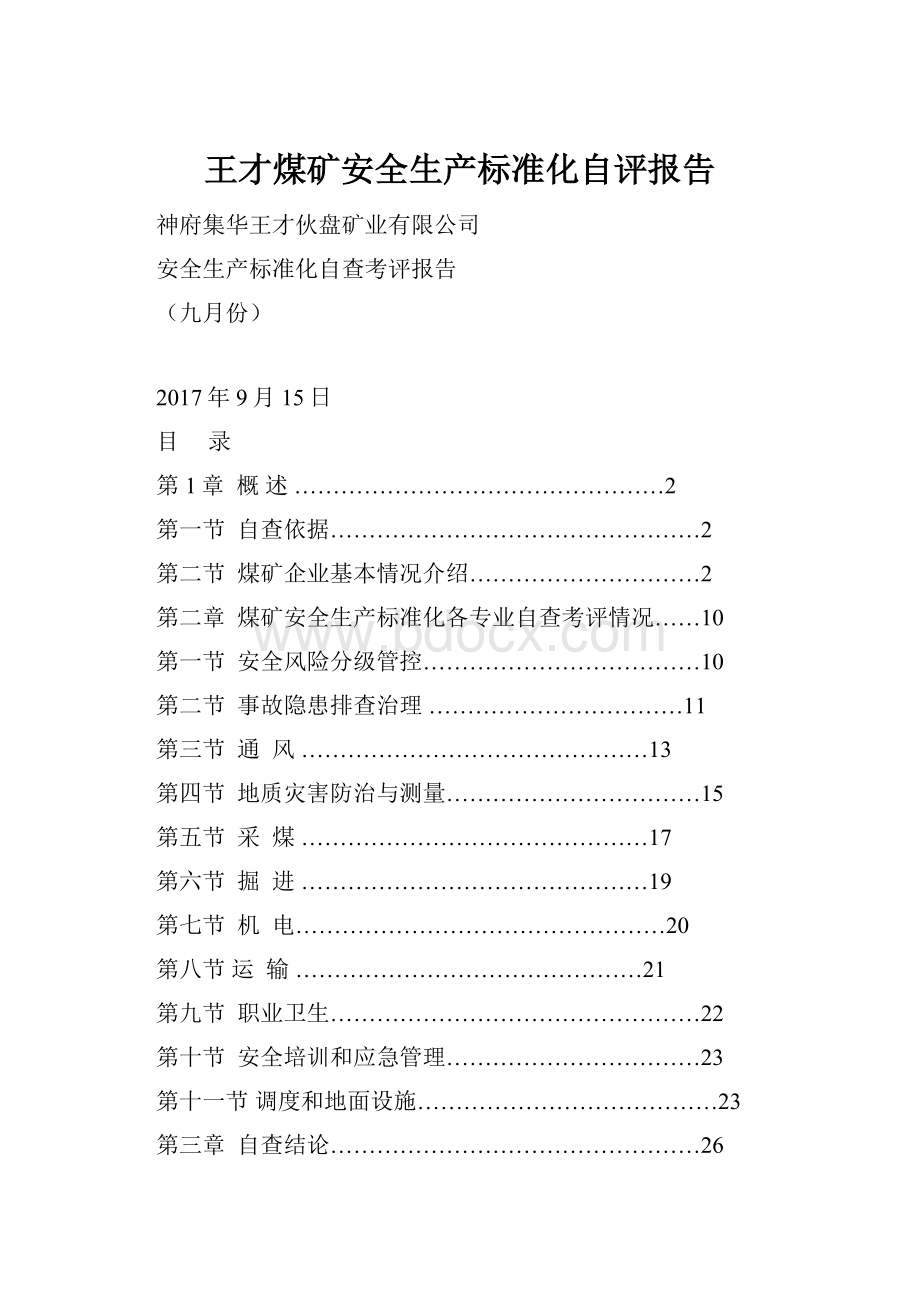 王才煤矿安全生产标准化自评报告.docx