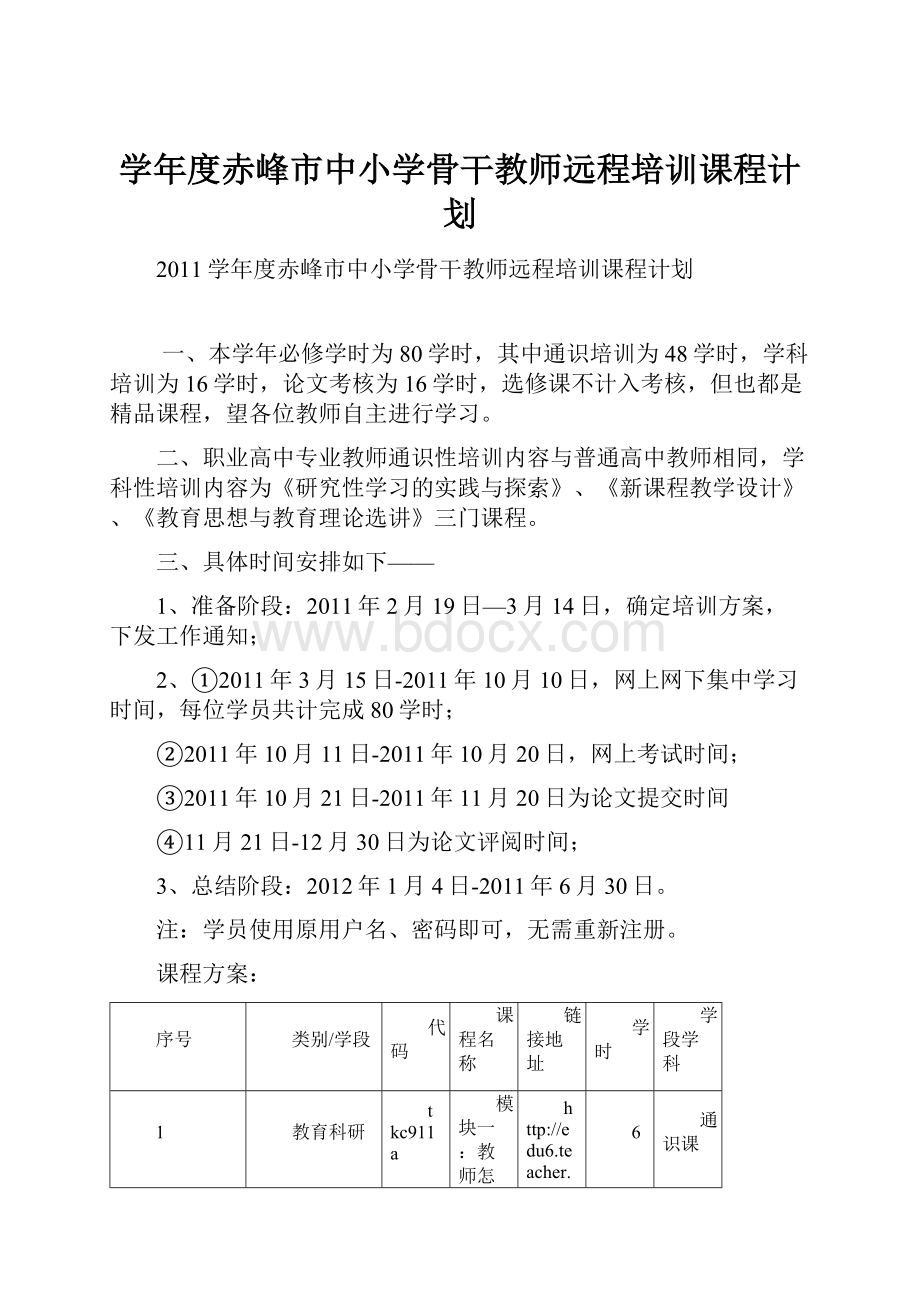 学年度赤峰市中小学骨干教师远程培训课程计划.docx_第1页