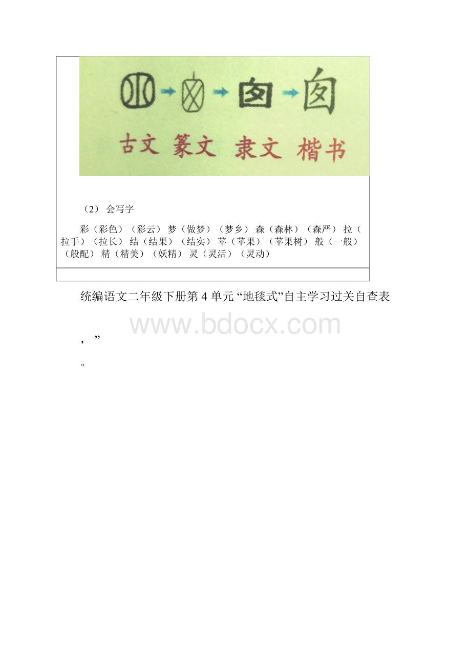 统编语文二年级下册第4单元 地毯式自主学习过关自查表.docx_第2页