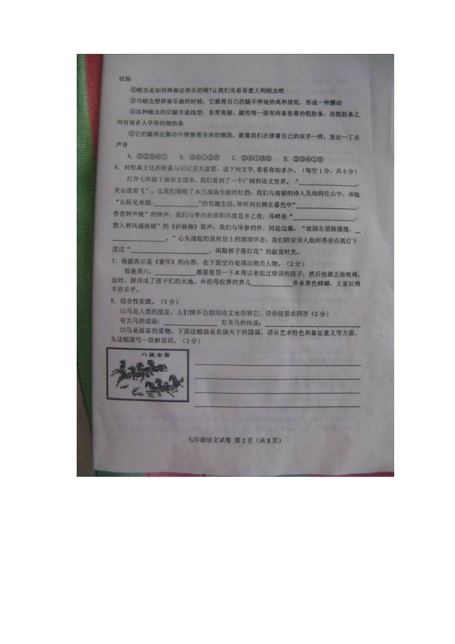 山东省邹平县学年度七年级下学期全县期末统考语文试题自拍照版含答案.docx_第2页