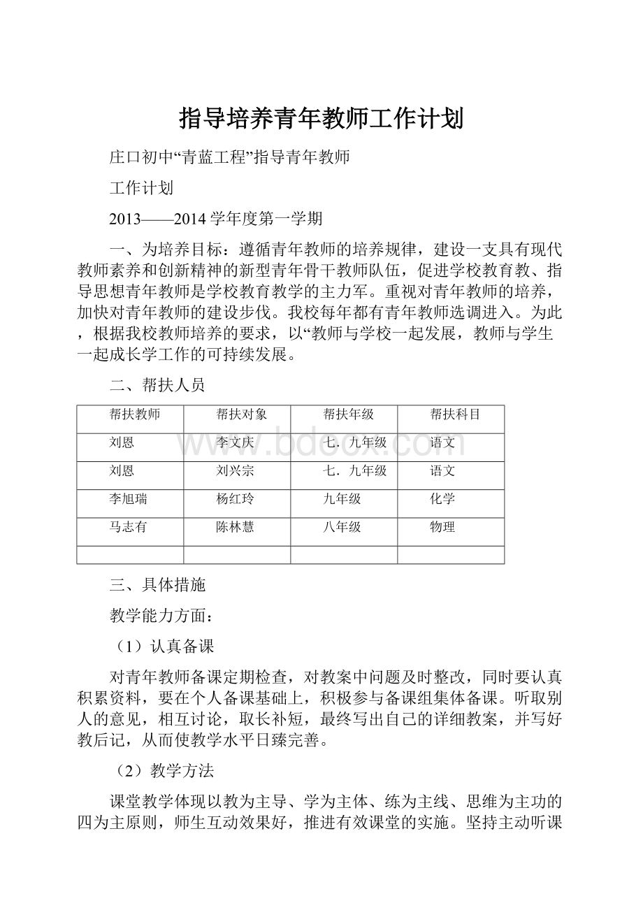 指导培养青年教师工作计划.docx