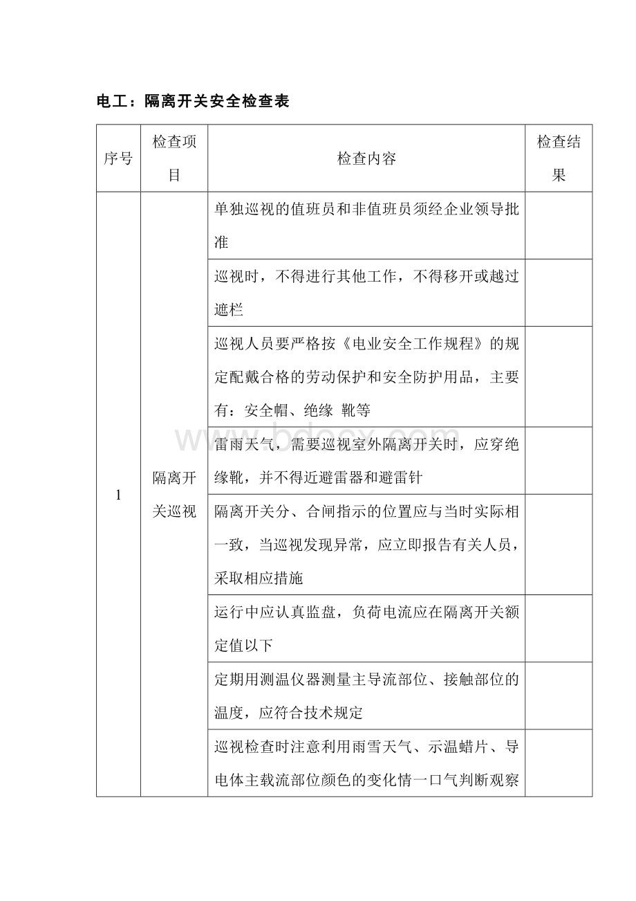 电工：隔离开关安全检查表.docx_第1页