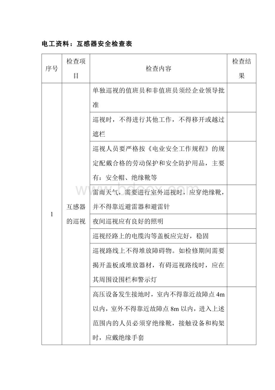 电工资料：互感器安全检查表.docx