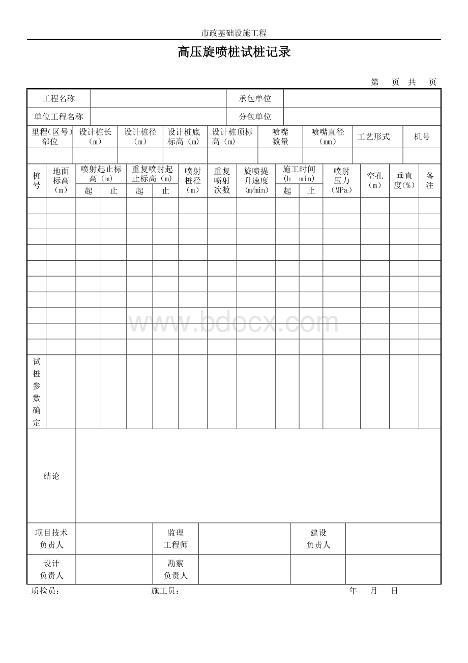 高压旋喷桩试桩记录.docx