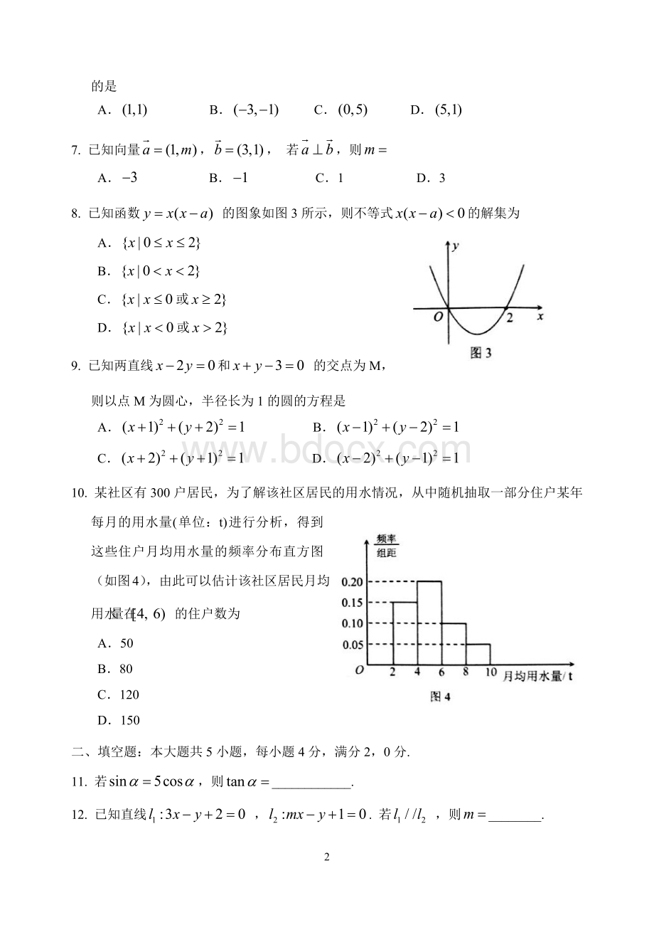 年湖南省普通高中学业水平考试数学试卷及答案.docx_第2页