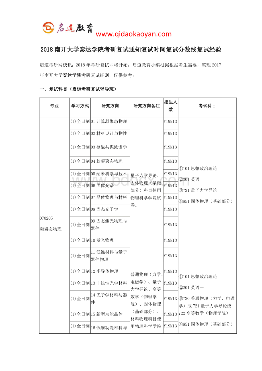 南开大学泰达学院考研复试通知复试时间复试分数线复试经验.docx