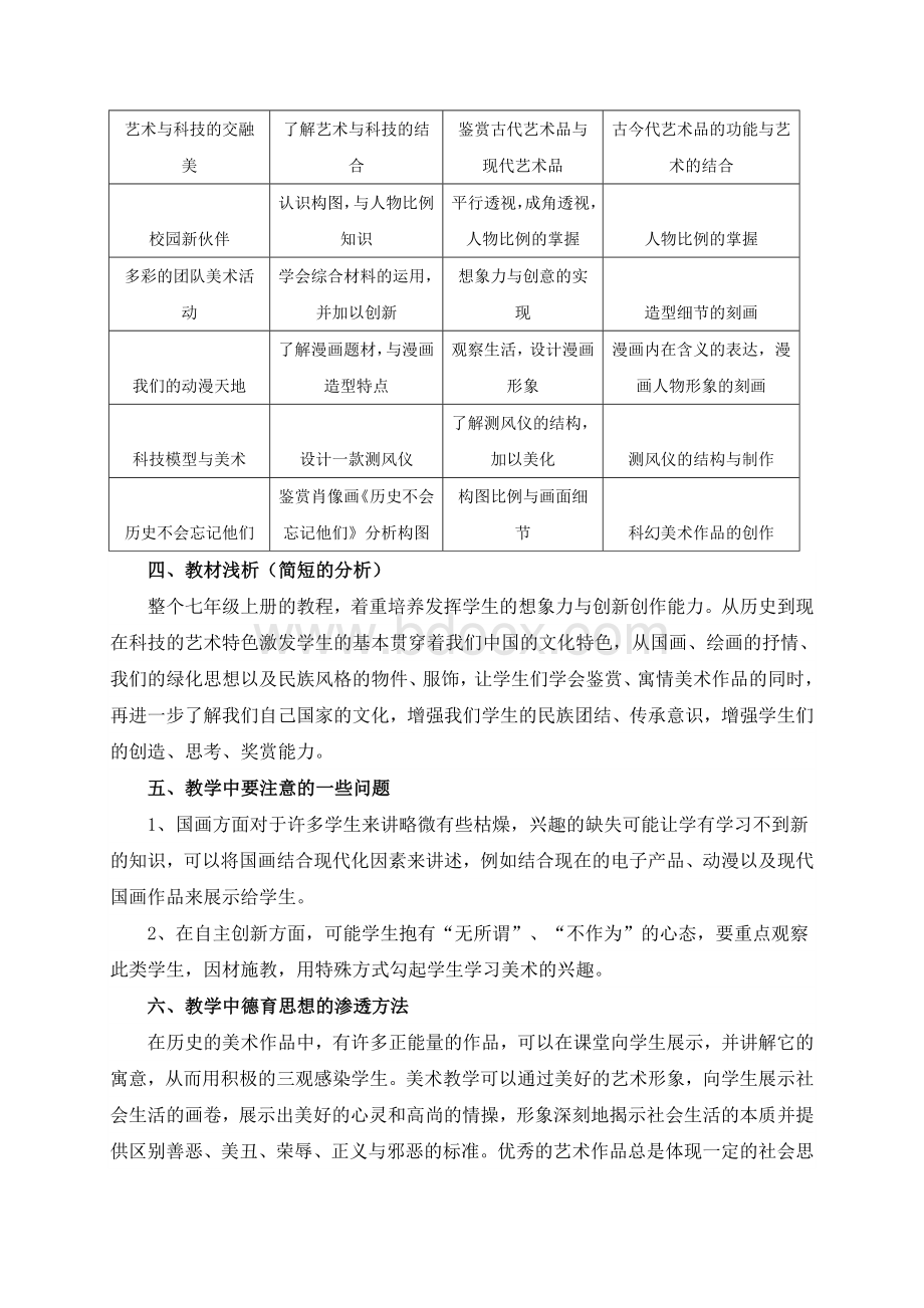 岭南版七年级美术上册教学工作计划.doc_第2页