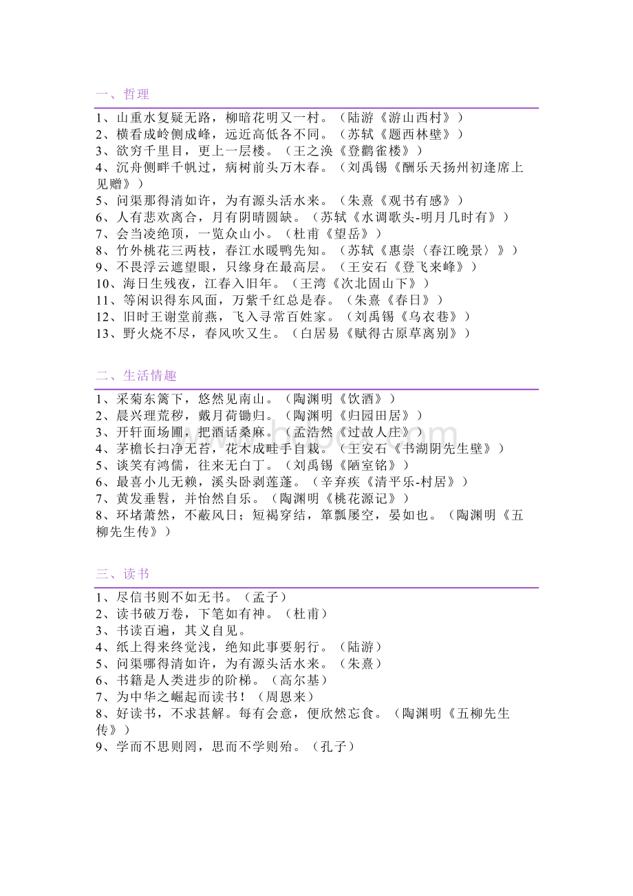 初中语文考试常考的100句古诗.docx