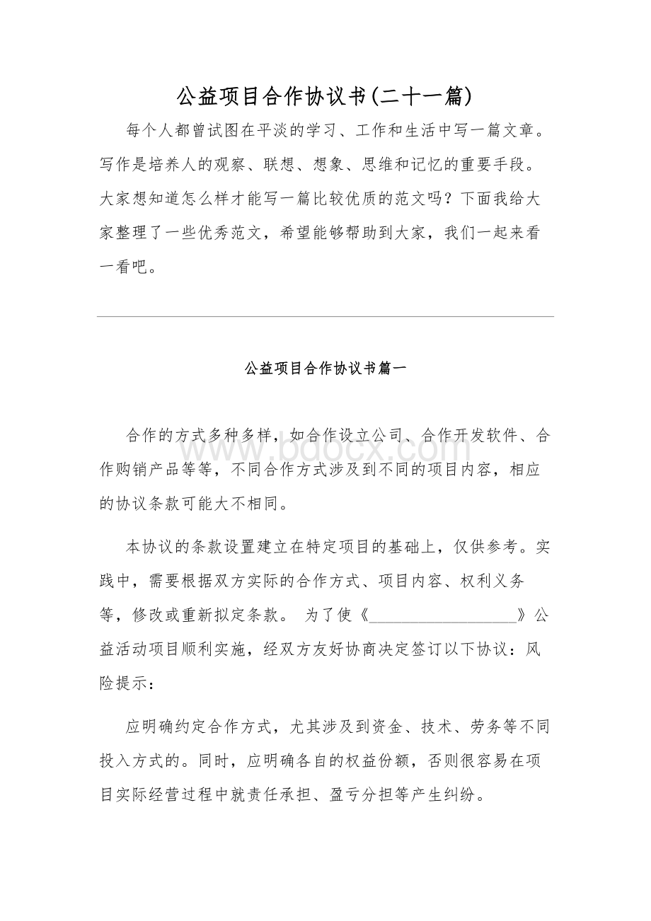 公益项目合作协议书(二十一篇).docx