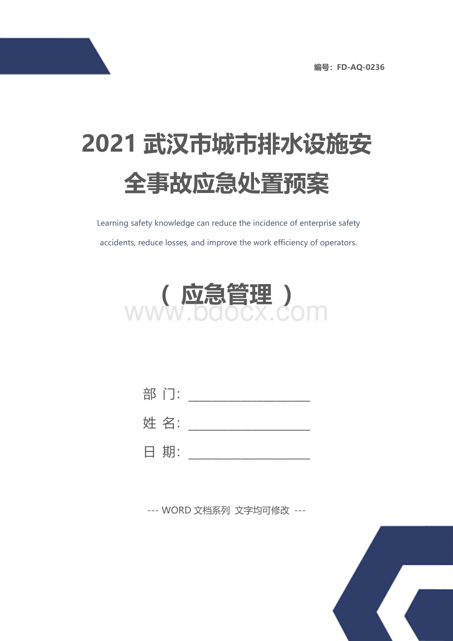 2021武汉市城市排水设施安全事故应急处置预案.docx