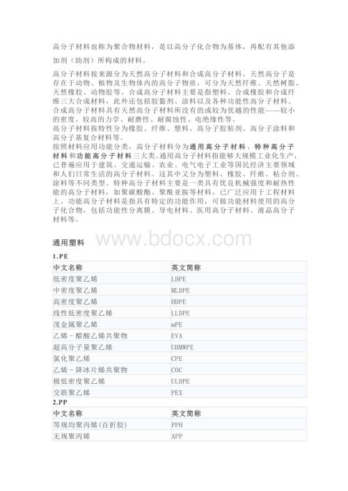 高分子材料分类及英文简称.docx