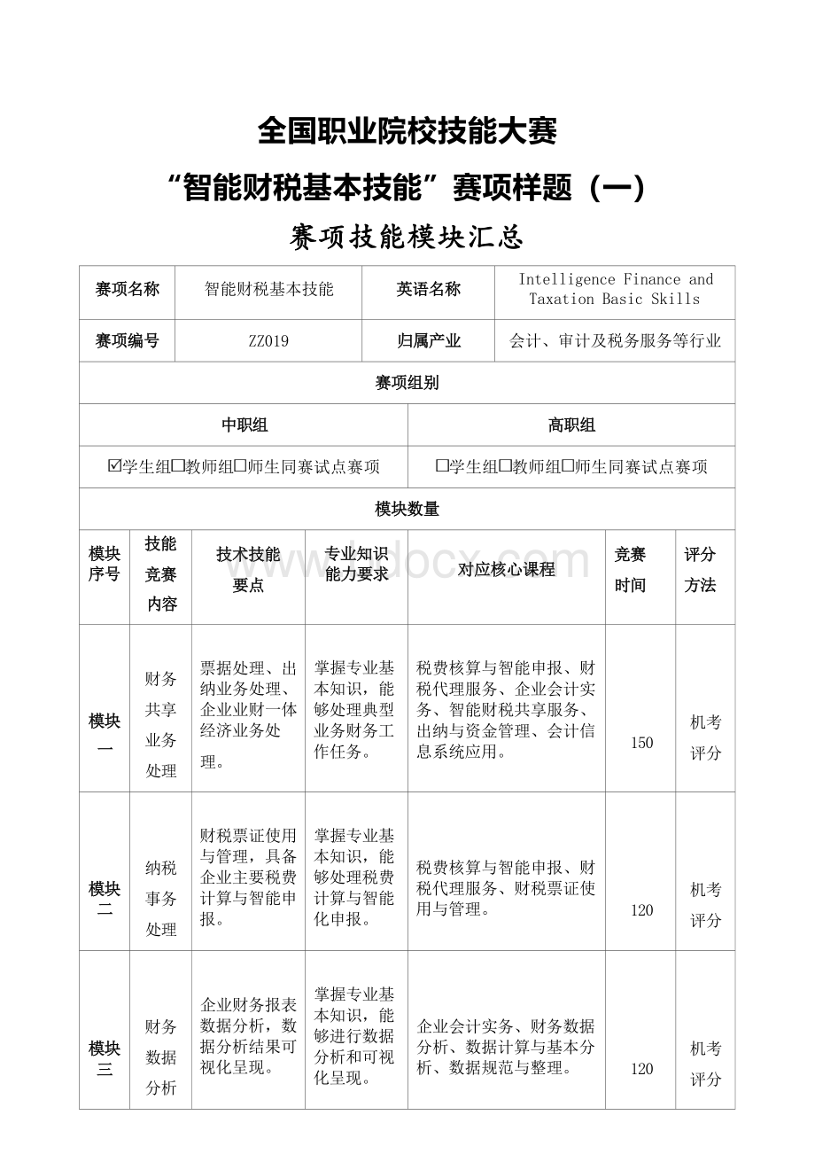 全国职业大赛（中职）ZZ019智能财税基本技能赛题第1套.docx