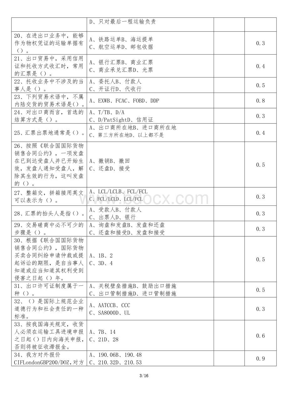 （全国职业技能比赛：高职）GZ069纺织品检验与贸易赛项理论题库（纺织品贸易部分）.docx_第3页