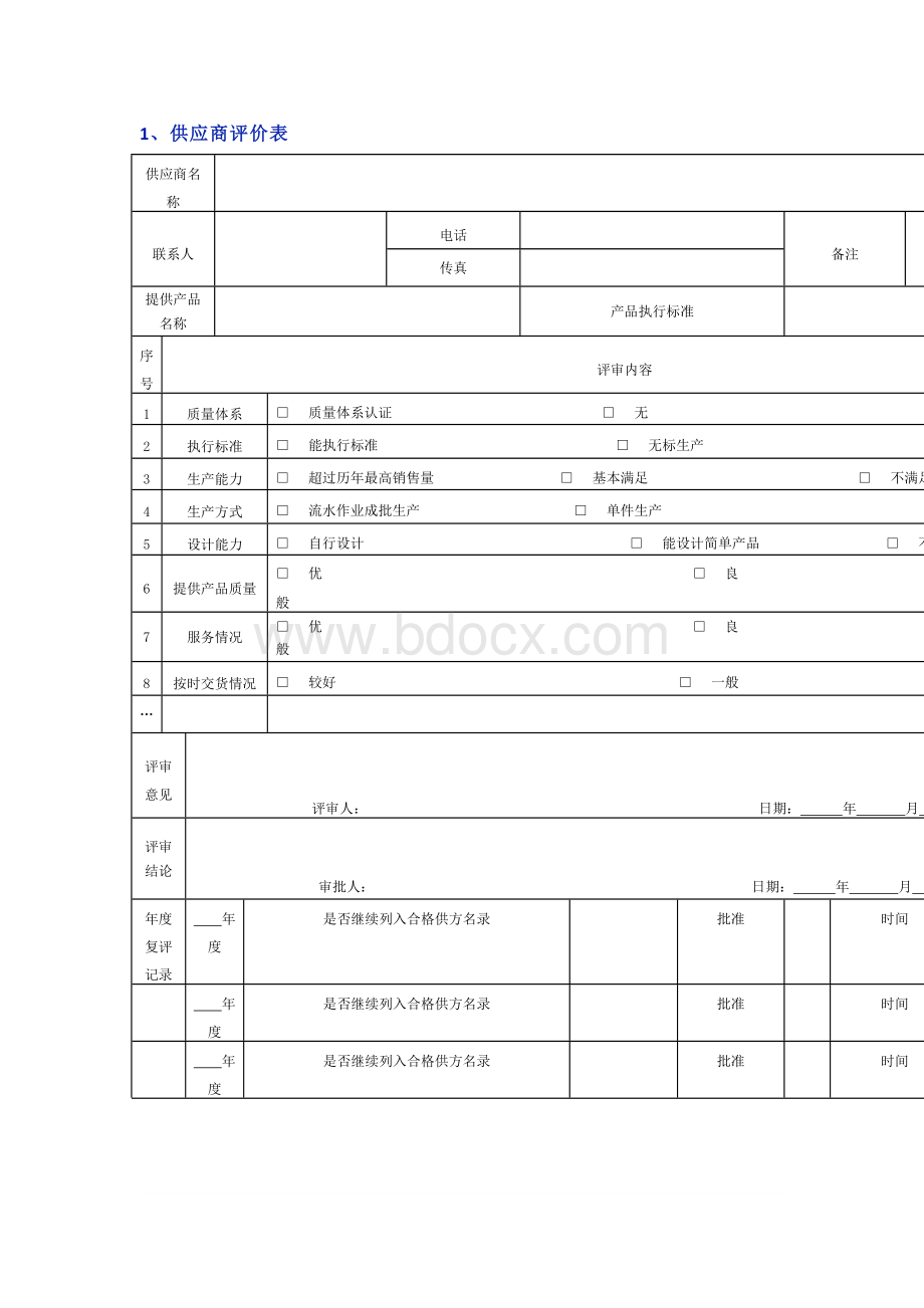 企业管理资料：供应商管理常用表格模版.docx