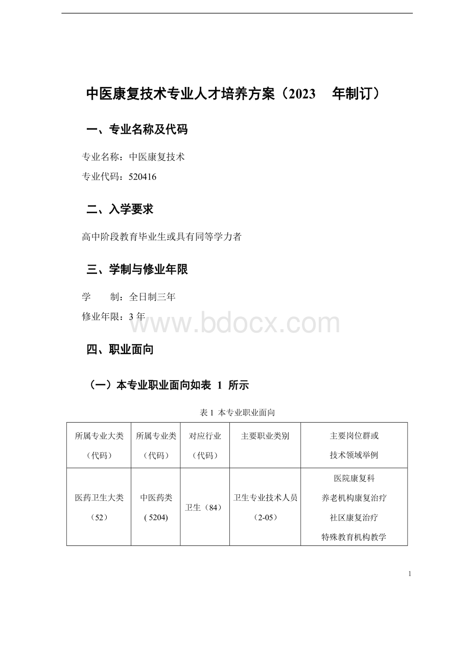 中医康复技术专业人才培养方案(2023 年制订).docx