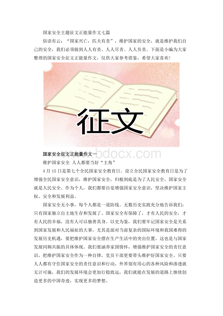 国家安全主题征文正能量作文七篇.docx