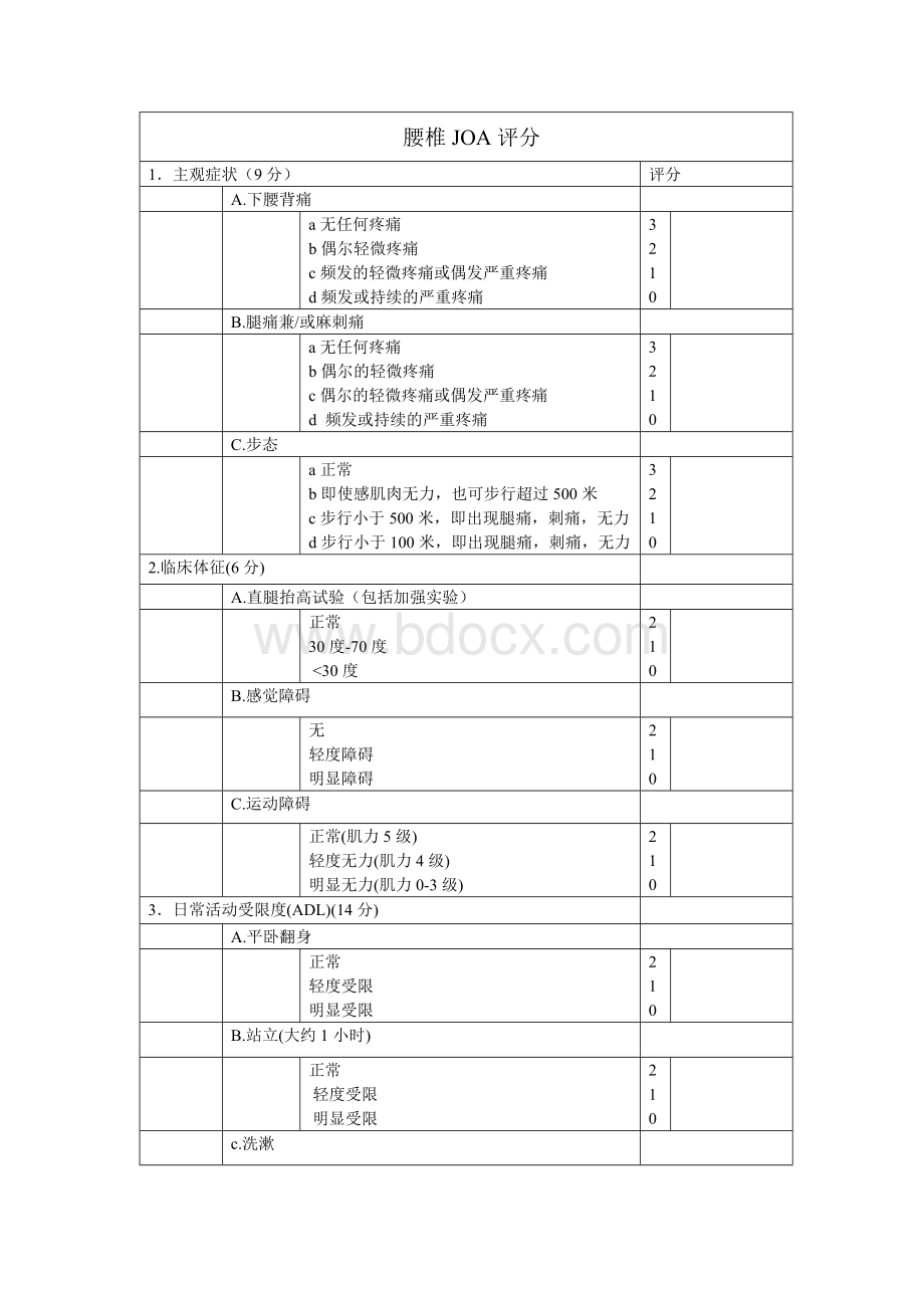 腰椎JOA评分-表格.doc