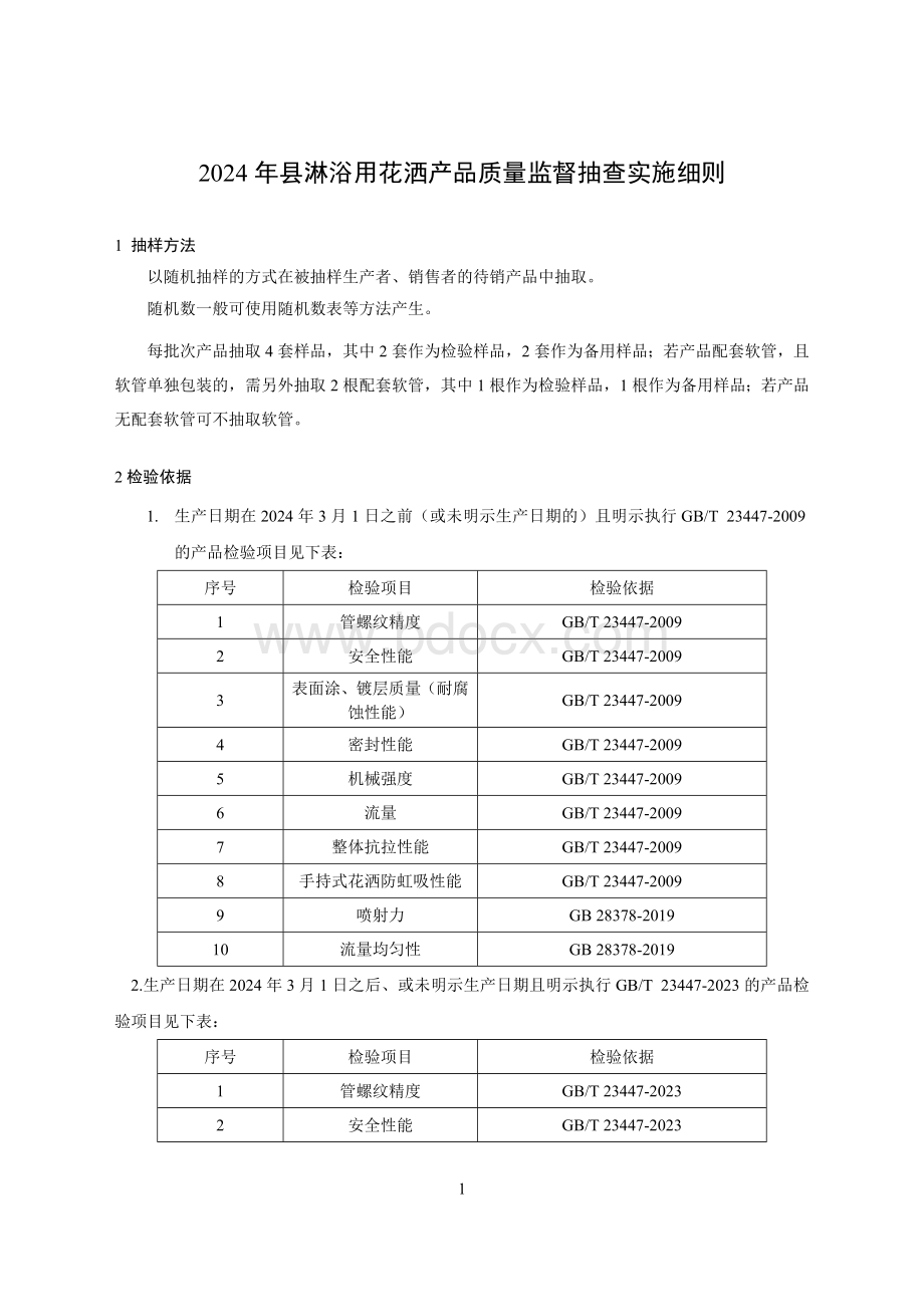 淋浴用花洒产品质量监督抽查实施细则(2024年版）.doc