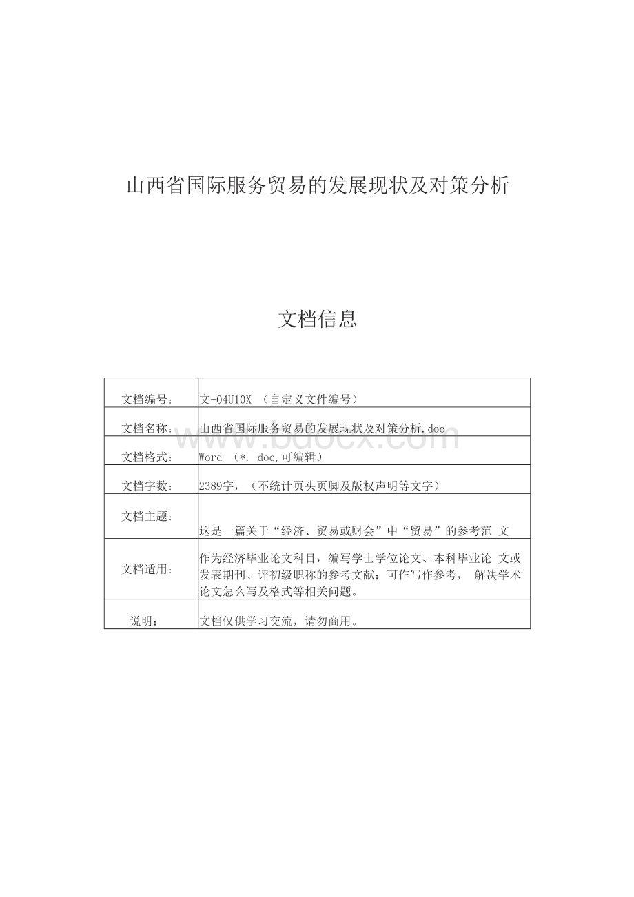 山西省国际服务贸易的发展现状及对策分析.docx_第1页