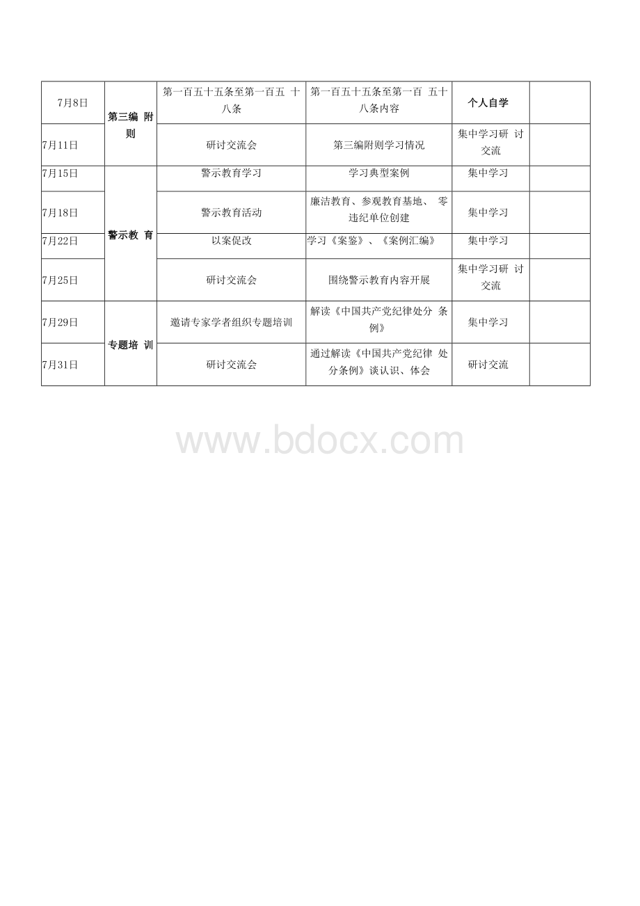 2024年党纪学习教育学习计划表（中国共产党纪律处分条例）.docx_第2页